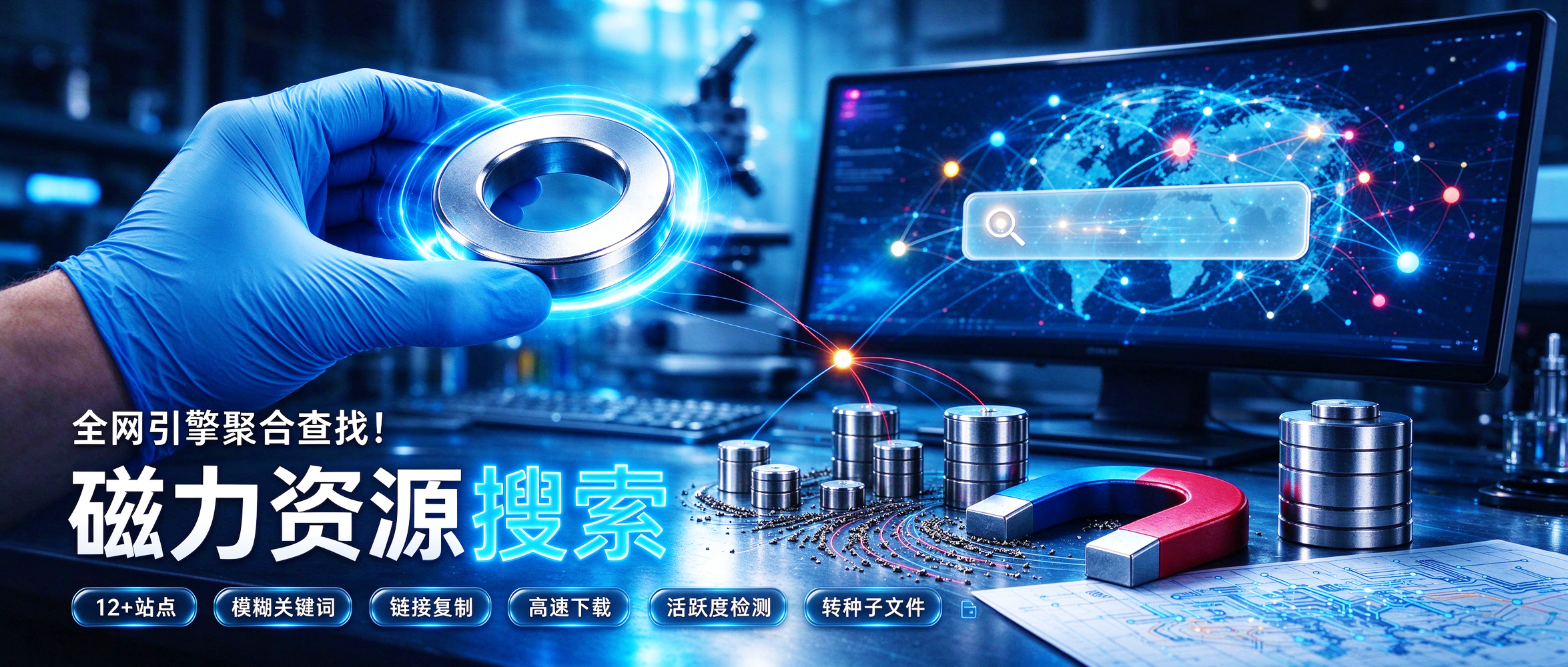磁力资源搜索工具 磁力搜 MagnetSearcher v26.9.10,Windows电脑磁力搜索软件,聚合磁力网站搜索引擎!实时更新、快速响应反馈搜索结果,支持文件大小、更新时间、热度排序筛选!可